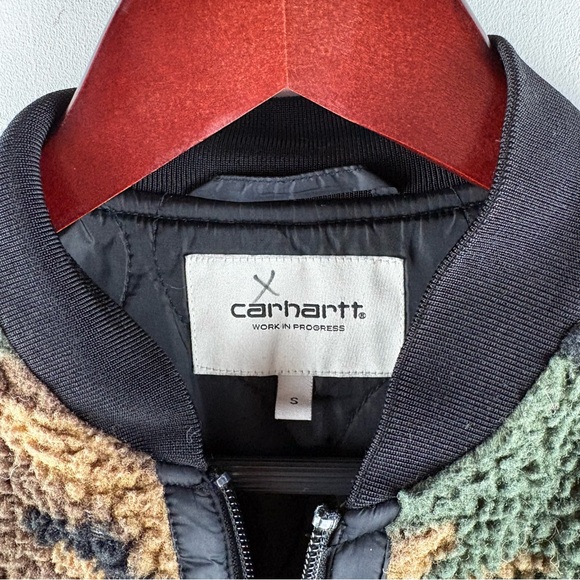 Carhartt Unisex WIP Teddy Camo Camouflage Fleece Full Zip Bomber Jacket Small - Picture 4 of 10